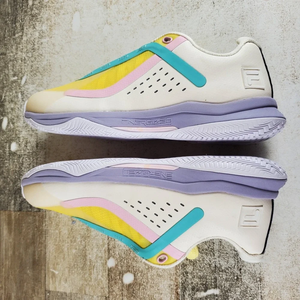 Fila Volley Burst 2 Womens Pickleball Shoes Sz 8 Yellow White Mesh Sneakers